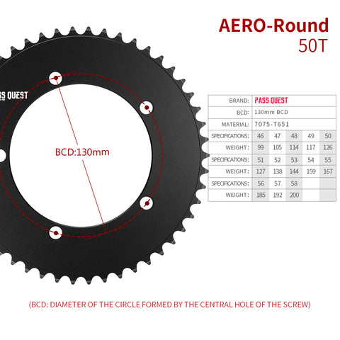 130 BCD (5-bolt AERO) Round Track Chainring Fixed Gear Single Speed