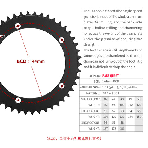 144 BCD 1/8" Fixie Single Speed BMX Track Chainring