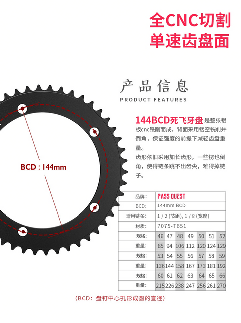 144 BCD 1/8" Fixie Single Speed BMX Track Chainring