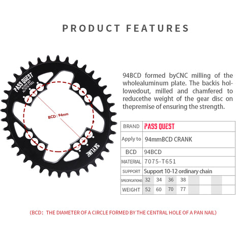 PASS QUEST For SRAM 94 BCD Oval Narrow Wide Chainring