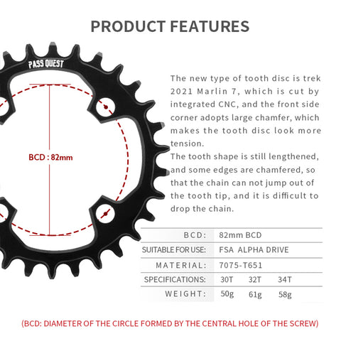82BCD Oval Narrow Wide Chainring FSA ALPHA DRIVE MARLIN 7 TREK