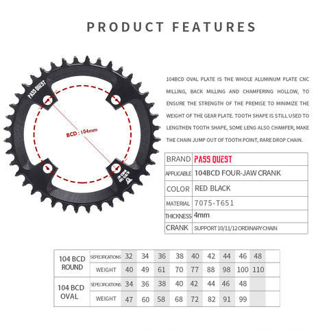 104BCD Round Hollow Narrow Wide Chainring