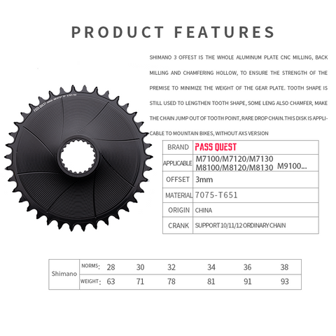 SHIMANO BOOST (3mm offset) AERO Round Narrow Wide Chainring 28-38T