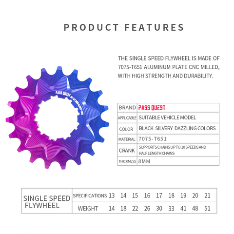 PASS QUEST Soil Slope Bicycle Singled Flywheel For Shimano 10S Chain