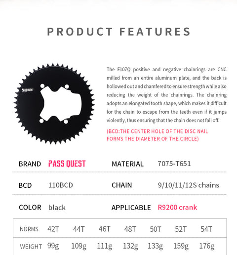 SHIMANO 110BCD R9200 R8100 R7100 (4-bolt AERO) Completely closed Round Narrow Wide Chainring