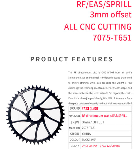 RACE FACE (3mm offset ) AXS Round Narrow Wide Chainring 40-54T