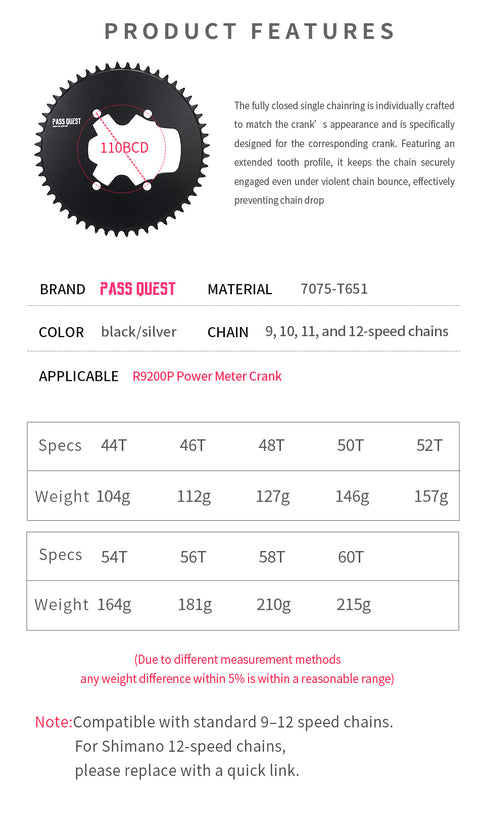 SHIMANO R9200-P 110BCD Round Narrow Wide Chainring