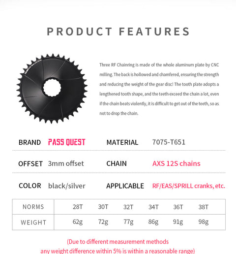 RACE FACE (3mm offset ) AXS AERO Round Narrow Wide Chainring 28-38T