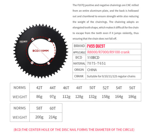 110BCD R8000 R7000 (4-bolt AERO) Round Narrow Wide Chainring 42T-60T