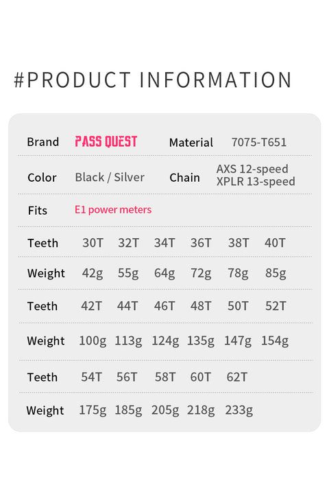 PASS QUEST XPLR thread-mount AXS 12/13s Narrow Wide Chainring 30-62T