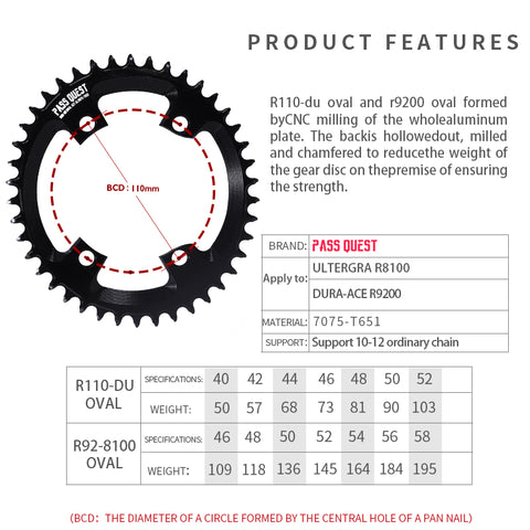 SHIMANO R9200 R8100 R7100 110BCD AERO/Hollow Oval Narrow Wide Chainring