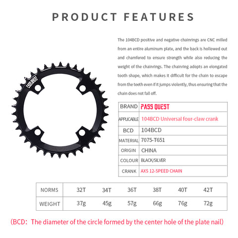 104BCD AXS Round Narrow Wide Chainring