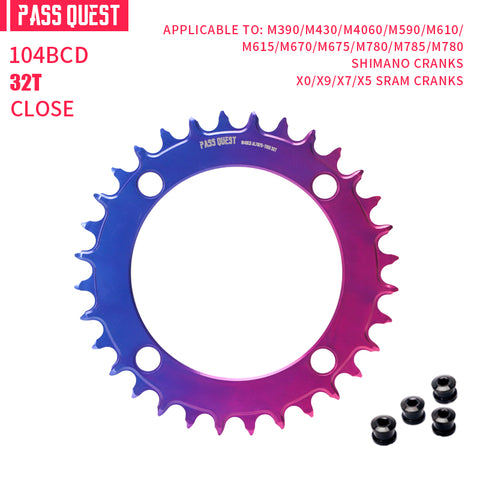 PASS QUEST 104BCD Round Fade Color Hollow Narrow Wide Chainring