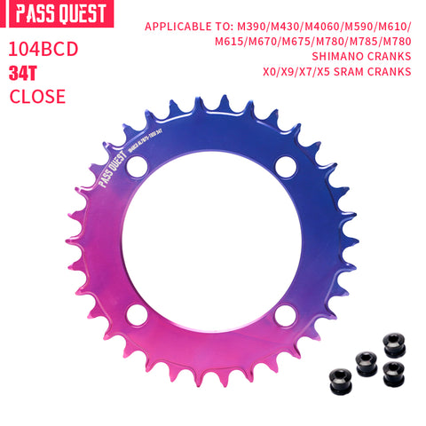 PASS QUEST 104BCD Round Fade Color Hollow Narrow Wide Chainring