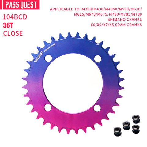 PASS QUEST 104BCD Round Fade Color Hollow Narrow Wide Chainring