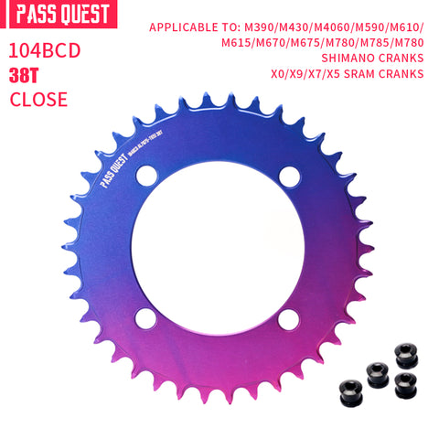 PASS QUEST 104BCD Round Fade Color Hollow Narrow Wide Chainring