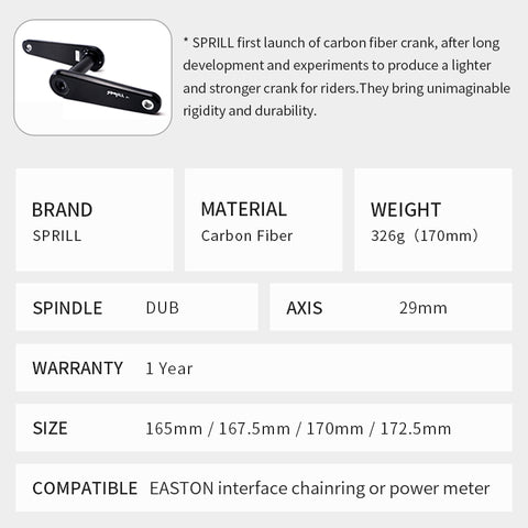 Sprill carbon fiber crank EASTON interface DUB spindle 29mm axis crank