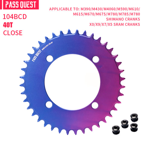 PASS QUEST 104BCD Round Fade Color Hollow Narrow Wide Chainring