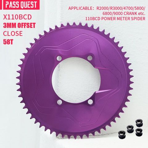 PASS QUEST SPRILL X110BCD 3mm offset (4-bolt AERO) Round  Narrow Wide Chainring