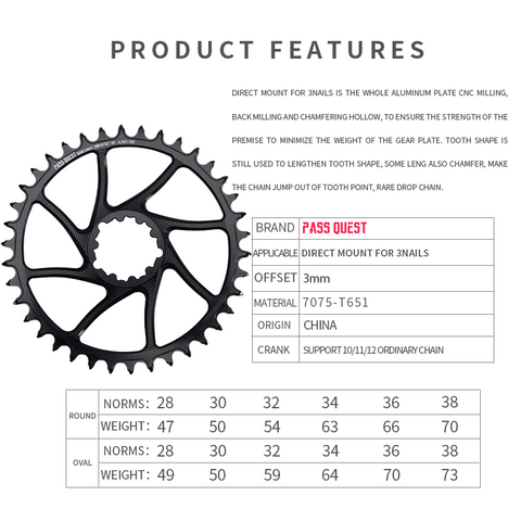 SRAM 3 Bolt (3mm offset) Round Hollow Narrow Wide Chainring