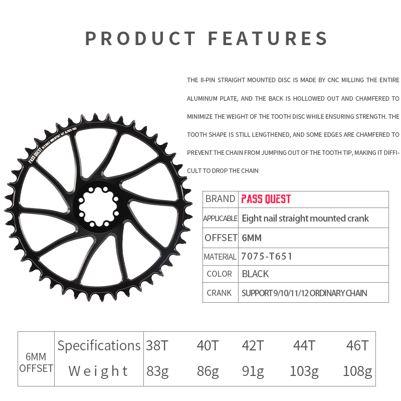 GXP 8 Nails (6mm offset)  Round  XX SL Narrow Wide Chainring