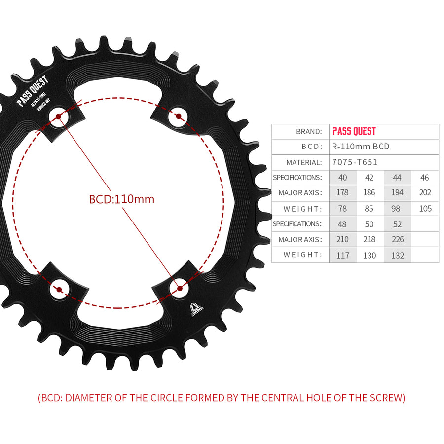 R110BCD (4-bolt ) Oval Narrow Wide Chainring