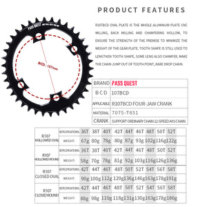 SRAM R107BCD (4-bolt) Oval AERO Narrow Wide Chainring