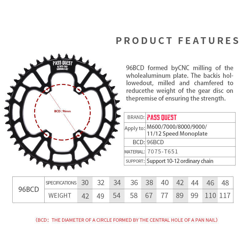Non-standard 96BCD Round Narrow Wide Chainring